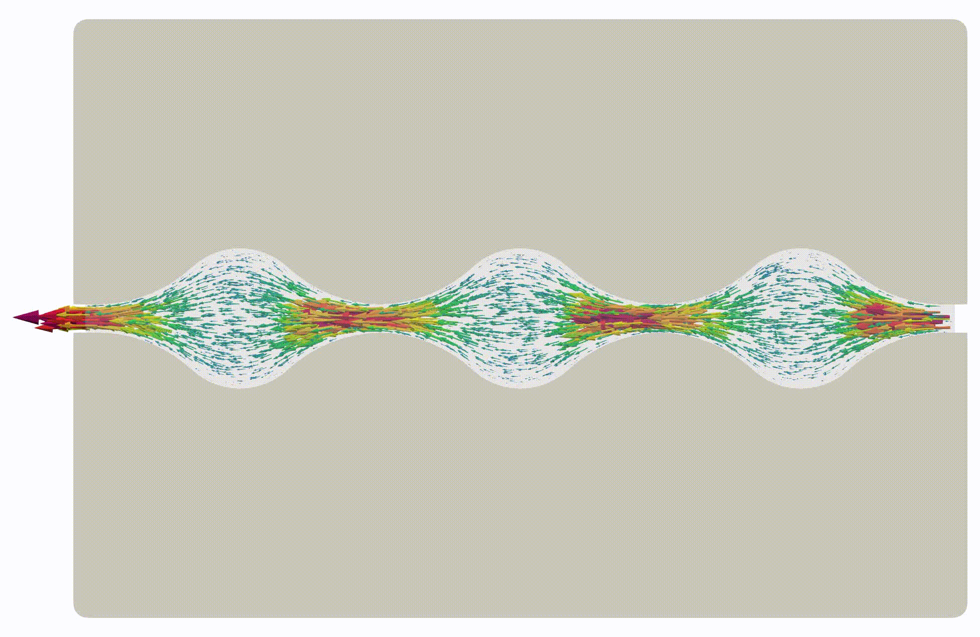 Flow simulation for Q = 0.1 cubic centimeters per second